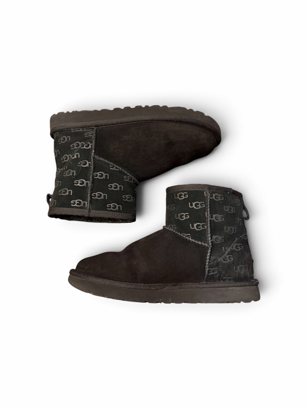 UGG Black Logo Short Suede Shearling Booties